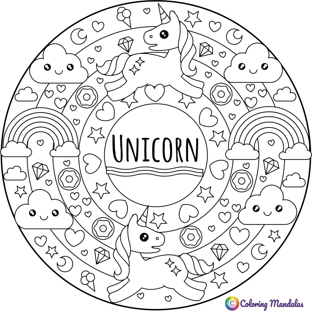 unicorns mandalas coloring pages for kids
